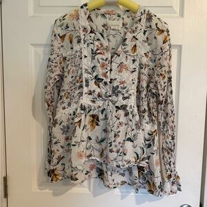 Anthropologie Floral Blouse - White, Pink, Yellow